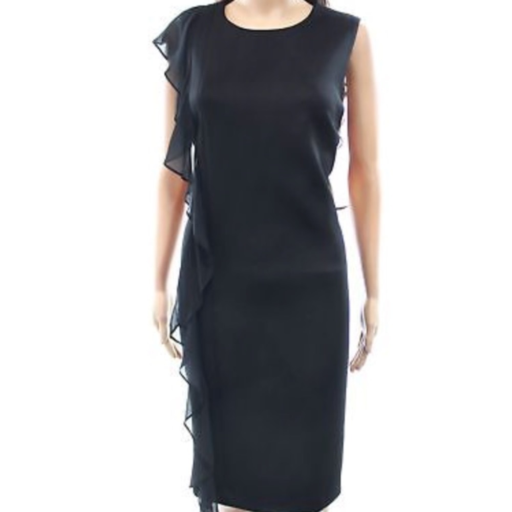 Calvin Klein Black Scuba Sleeveless Dress Ruffles